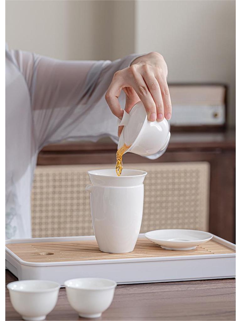 Jade White Porcelain Camping Travel Gongfu Tea Set with Tea Tray