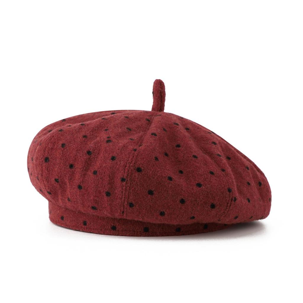 Black polka dot hat woolen beret female autumn and winter face small bud hat big head circumference painter hat