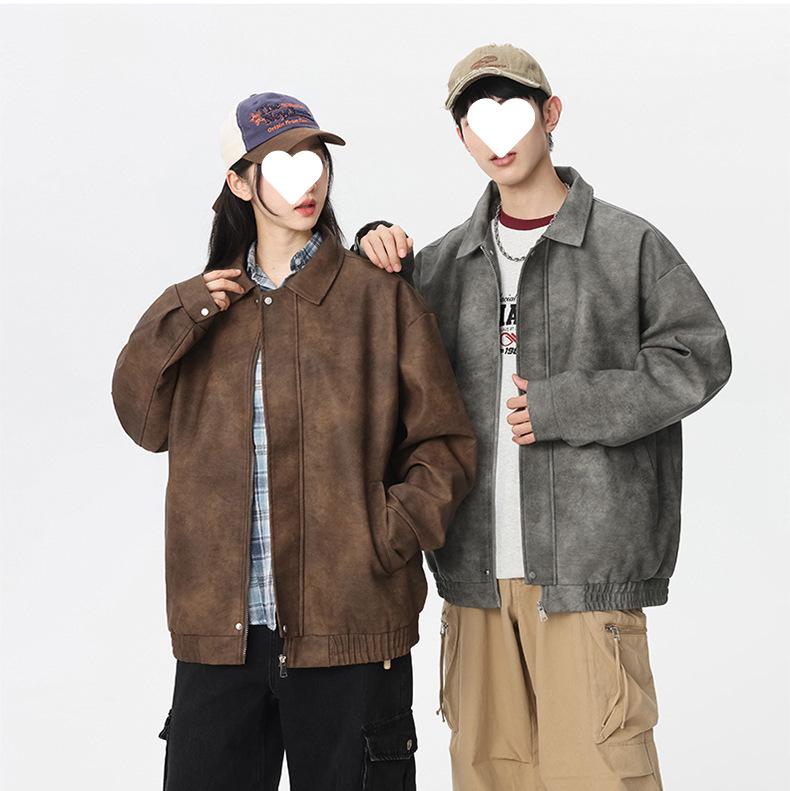 2025 Spring American Retro PU Leather Suede Men's Motorcycle Jacket - Casual Windbreaker