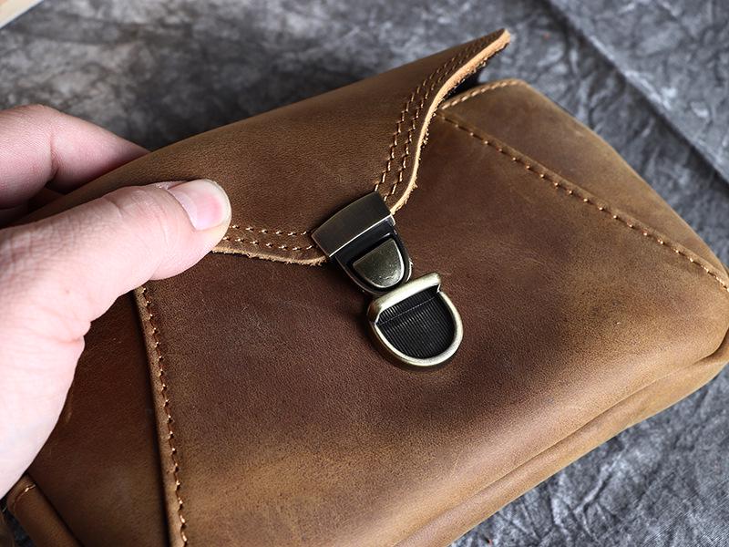 Men's Crazy Horse Top Grain Leather Waist Bag for 6.1-6.7" Phones