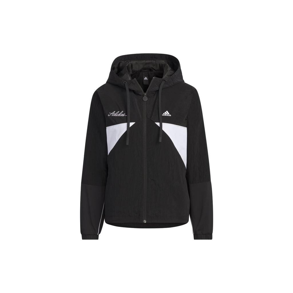 adidas Women's Woven Windbreaker Hooded Jacket Black IP0753