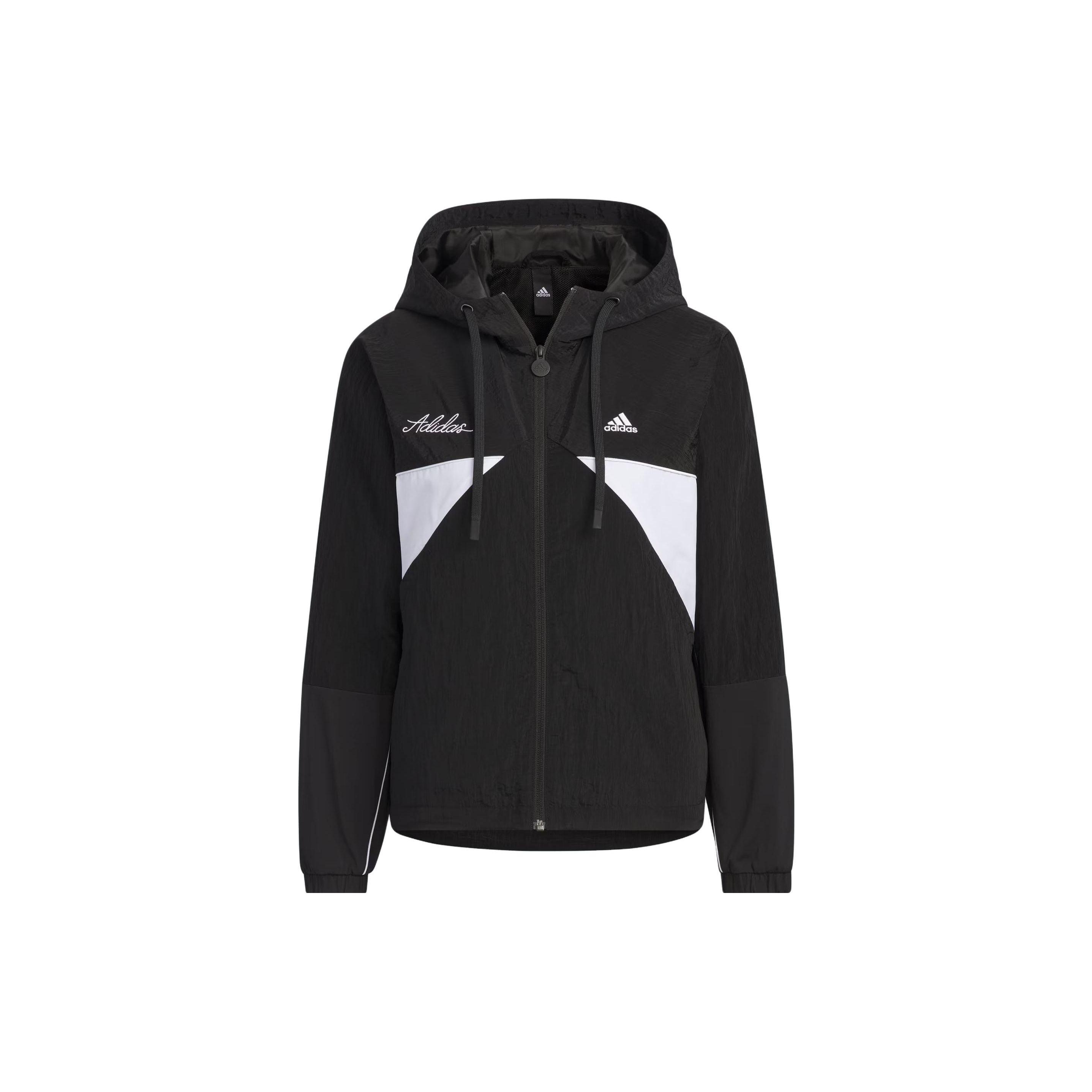 

adidas Women s Woven Windbreaker Hooded Jacket Black IP0753 XXL