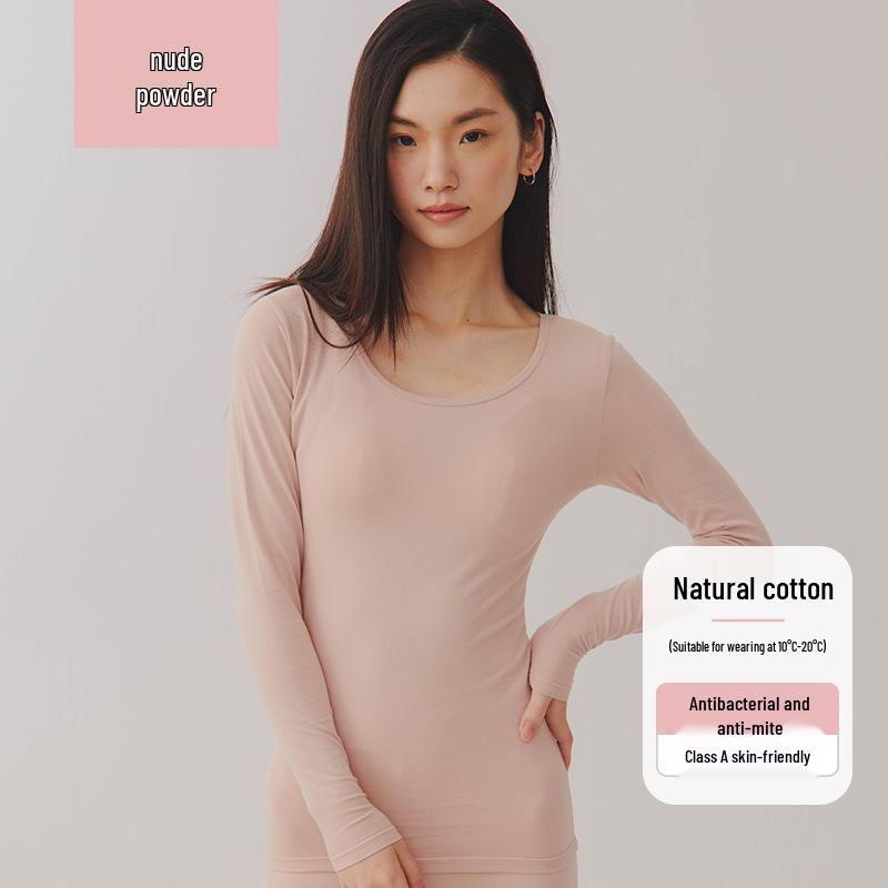 Dámské hřejivé spodní prádlo z čisté bavlny s kulatým výstřihem pro podzim/zimu