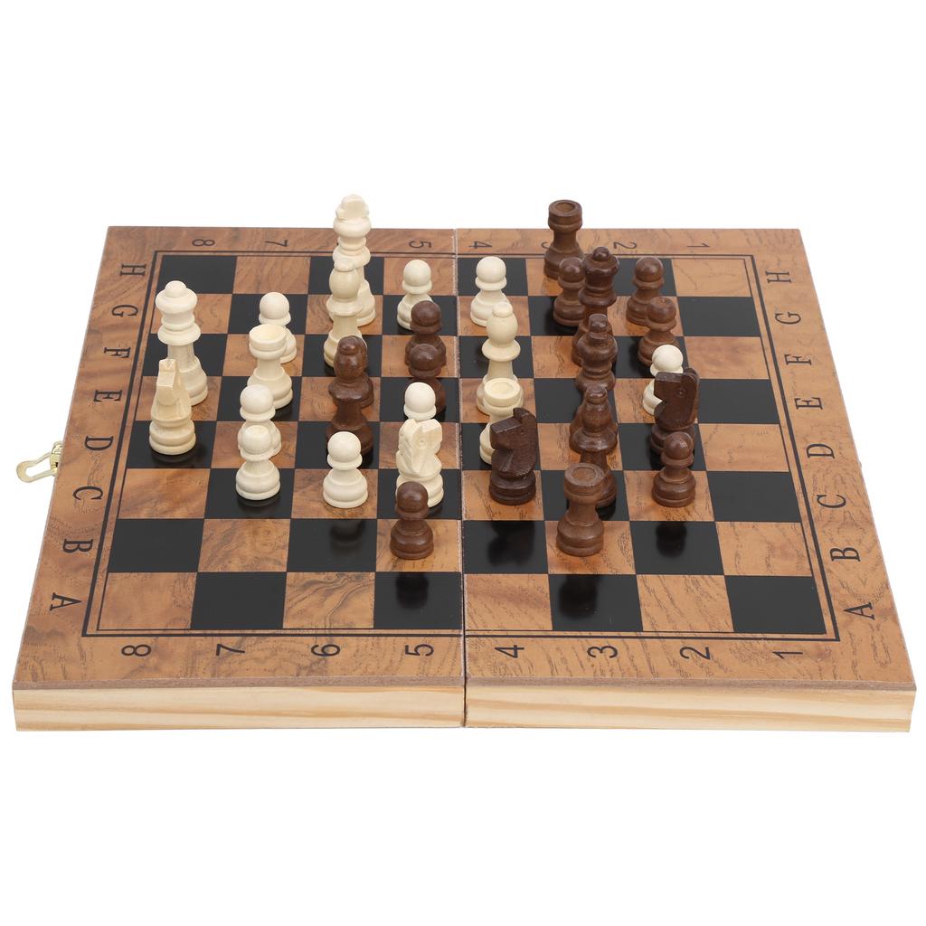 3 in 1 MultiFunctional Folding Wooden Chess Checkers Board Game Portable Draughts Set