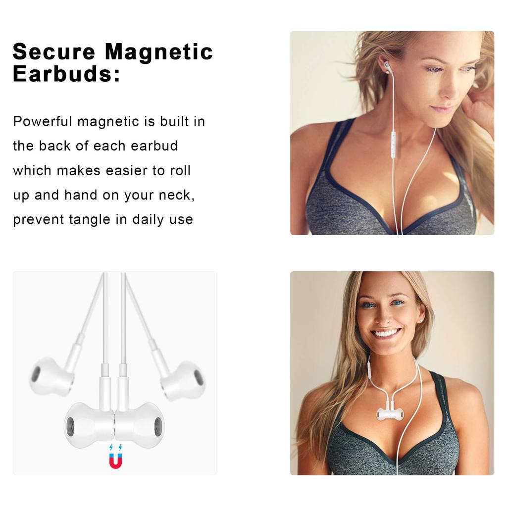 Wired USB Type C Earphones with Magnetic Design for iPhone Pro Max iPad Pro Air iPad mini 10th Google Pixel Pro and Features include a deep bass DAC