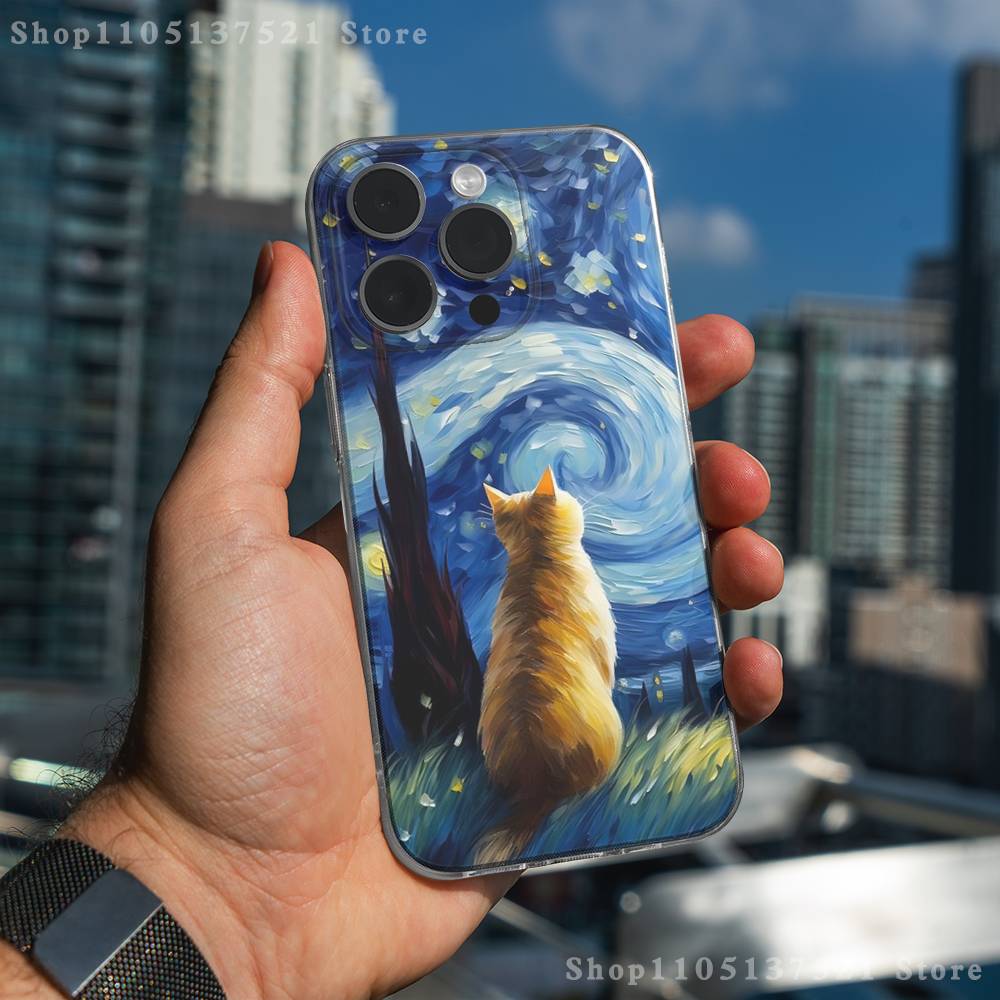 Starry Sky Art Trees Phone Case For iPhone 17,16,15,14,13,12,11 Pro,Max,Plus,XR,Mini,E Clear Full-coverage Soft Cover