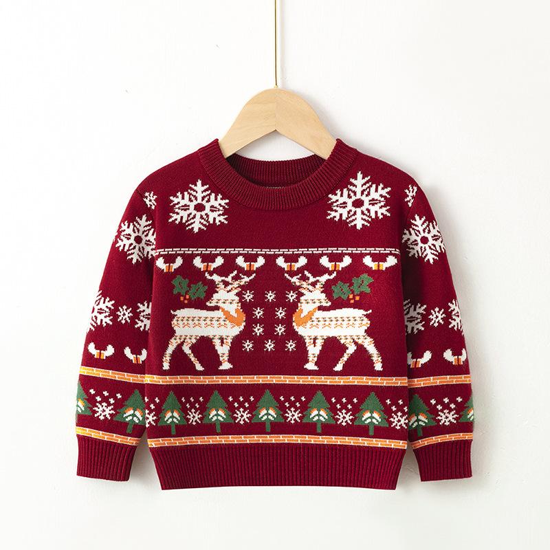 New Christmas Reindeer Sweaters for Children, Autumn and Winter Knitted Sweaters for Boys, Girls and Babies