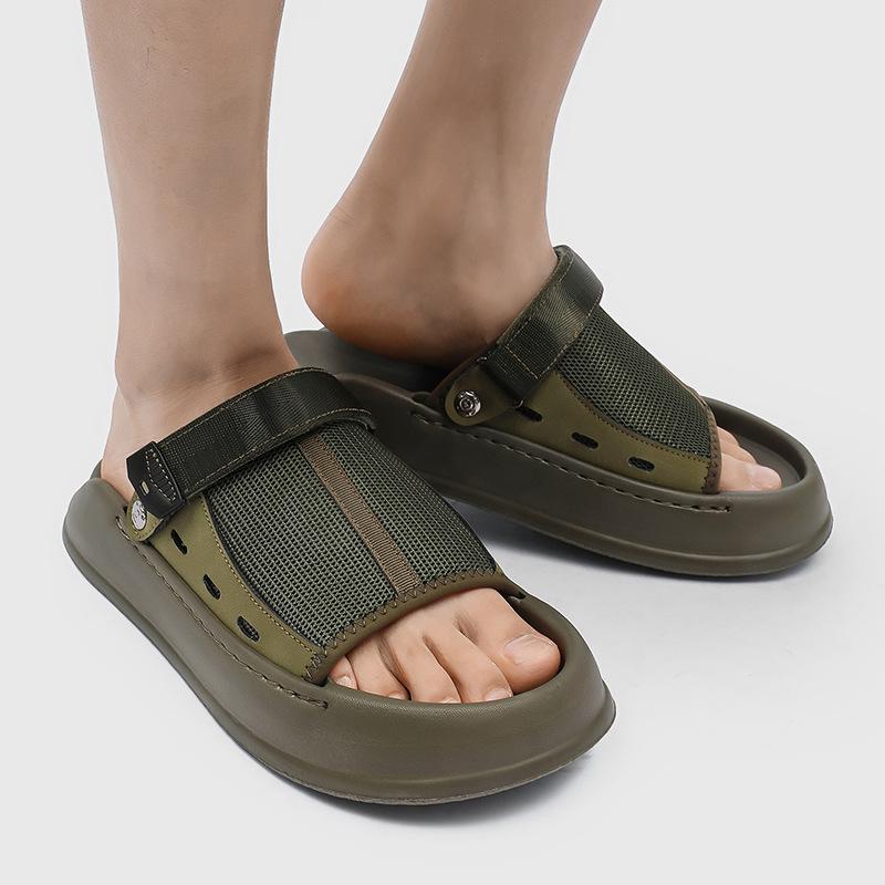 Herren Ein-Wort-Sandalen tragen atmungsaktive weichsohlige lässige vielseitige Mode-Strandschuhe 471226 schwarz-J