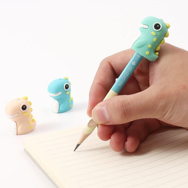 3pcs/Set Soft Glue Student Kids Cartoon Pencil Extender,Dinosaurs Panda Pencil Cap,Pencil Cover,Student Pencil Protector