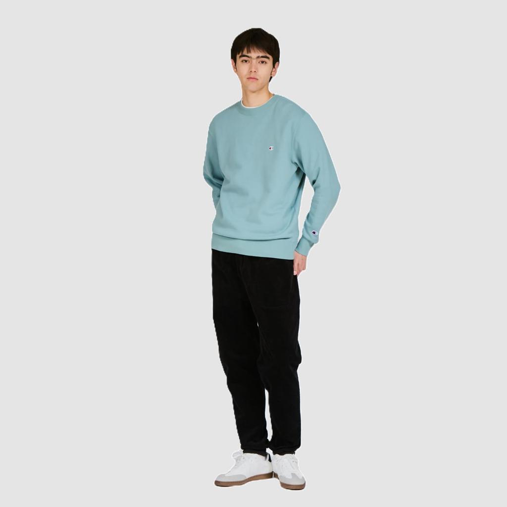Champion Men's Long Sleeve Fleece Crew Neck Sweatshirt with Embroidered Logo, Blue Mist Mint (C3-W001Z)