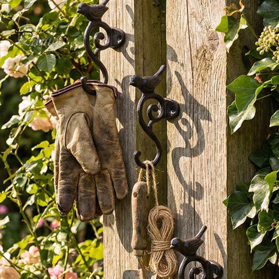 Rustic Terrace Decorative Accents Vintage Iron Birdcage Wall Mount Hooks, Metal Bird Plant Hanging Basket Hook for Home Outdoor Garden Hooks
