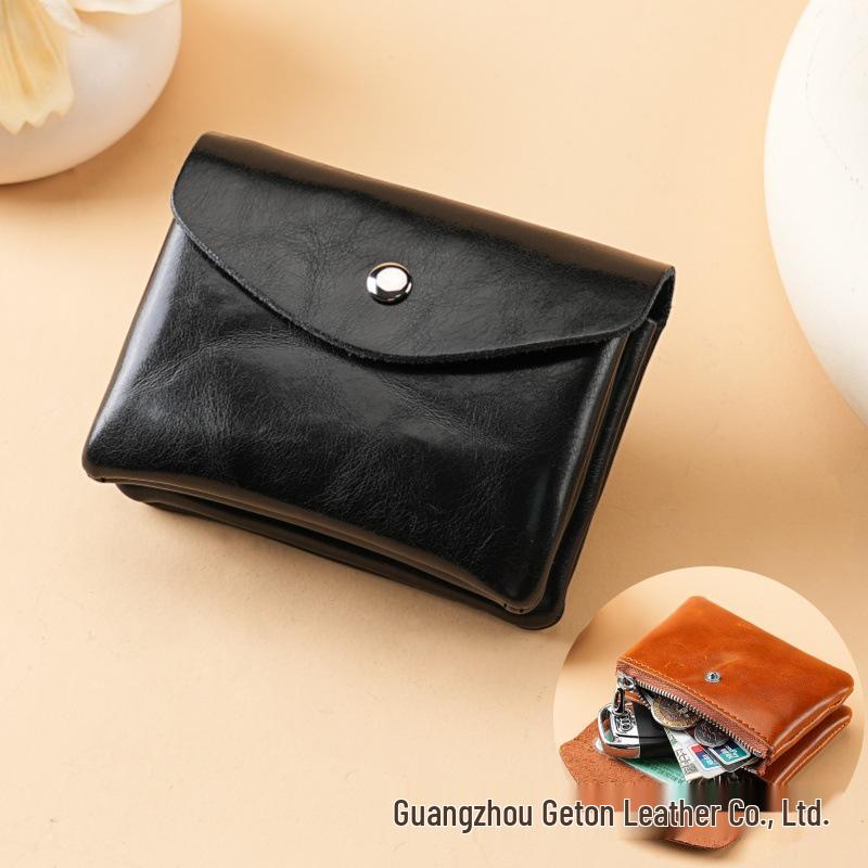 Genuine Leather Double Layer Coin Purse & ID Card Holder with Zipper