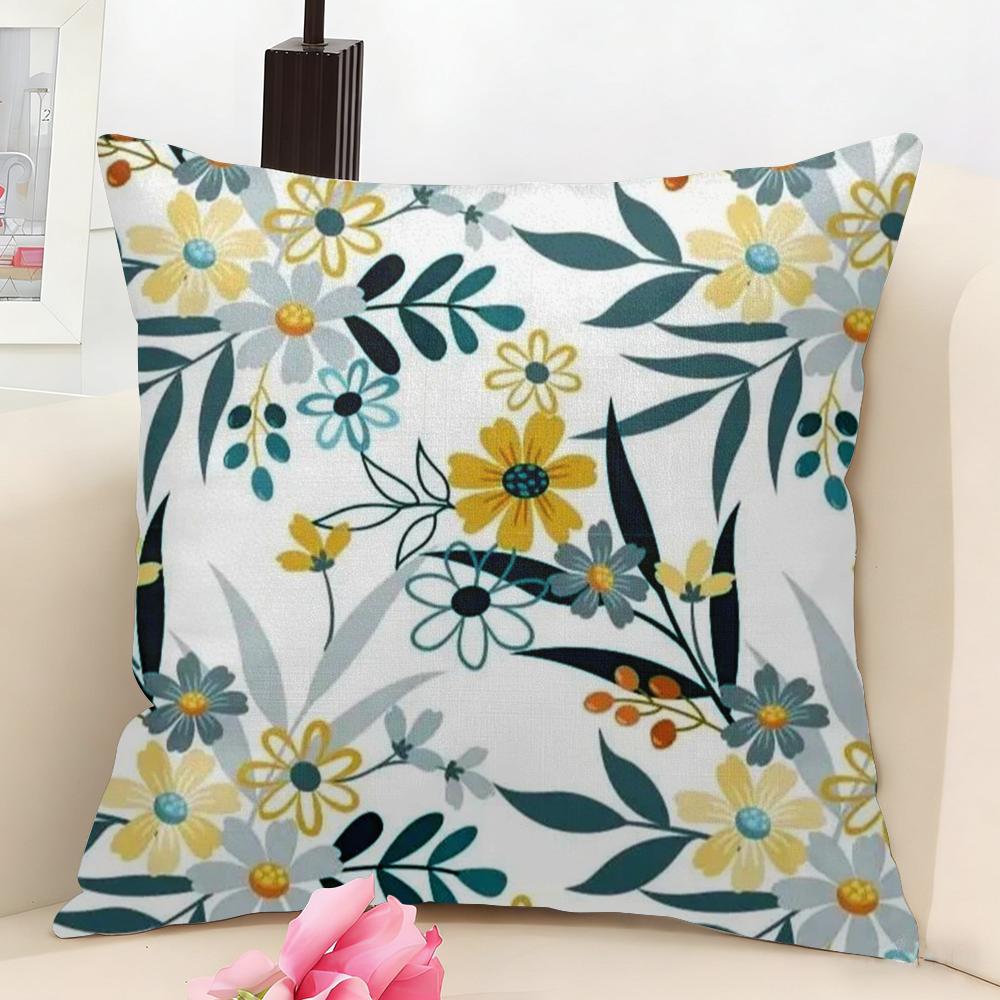 Classic Fresh Floral Pattern Cushion Cover Natural Linen Organic Fabric DoubleSided Printing Couch Pillow Covers Home Decor