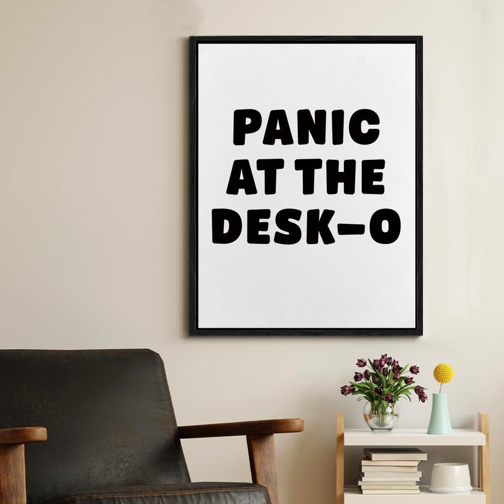 Funny Office Framed Canvas Wall Art Panic at the Desk-O Poster Print Wall Decor Mental Health Minimalist Painting Home Office Bedroom Decoration