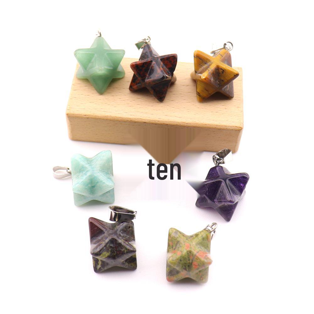 24mm Natural Agate Amethyst & Rose Quartz Hexagram Pendant