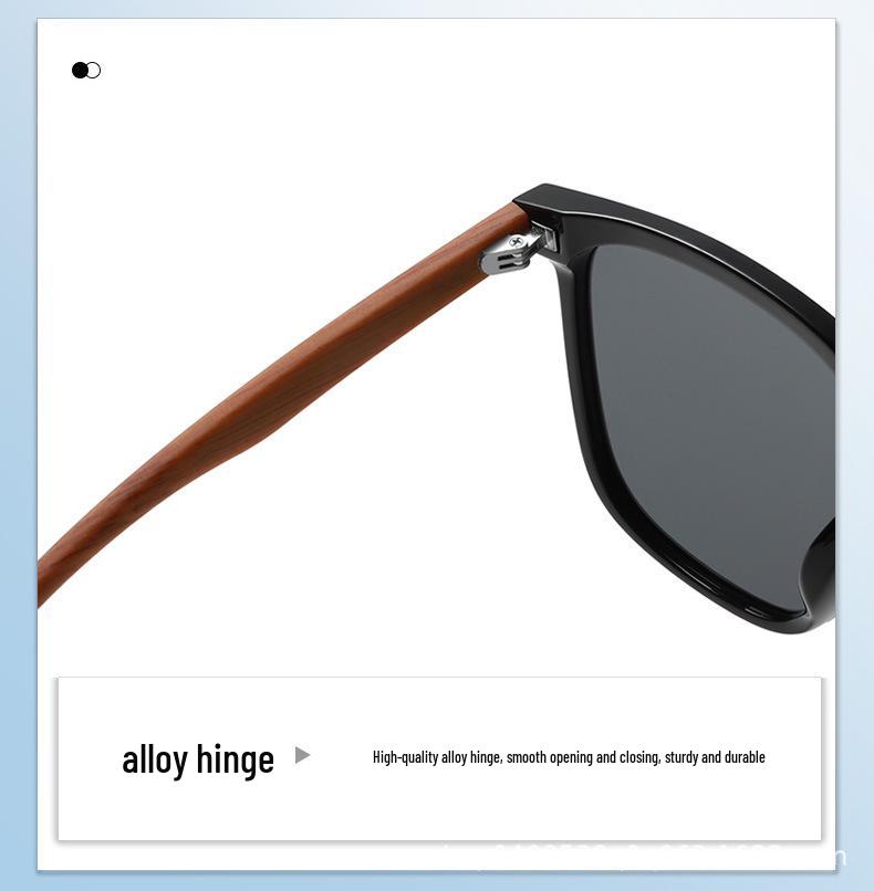 Women's Polarized Anti-UV Sunglasses with Fashionable TR Frame and Wood Grain Arms, Anti-Glare Driving Glasses