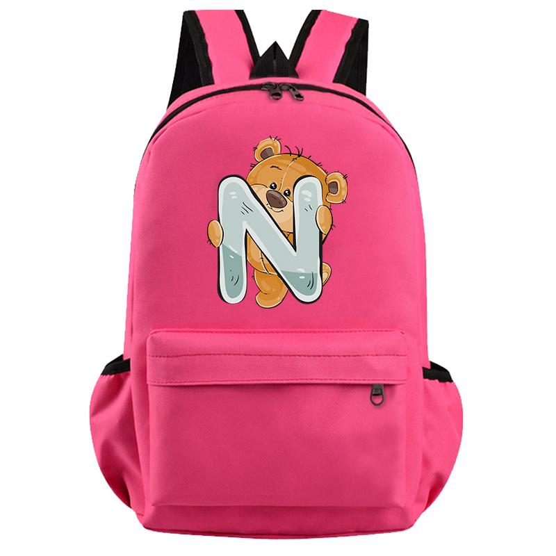 Schöner kleiner Bär-Rucksack mit 26 englischen Buchstaben, Teenager-Schultasche für Mädchen, Jungen, Rucksack mit großer Kapazität, Büchertasche für Kindergeschenke