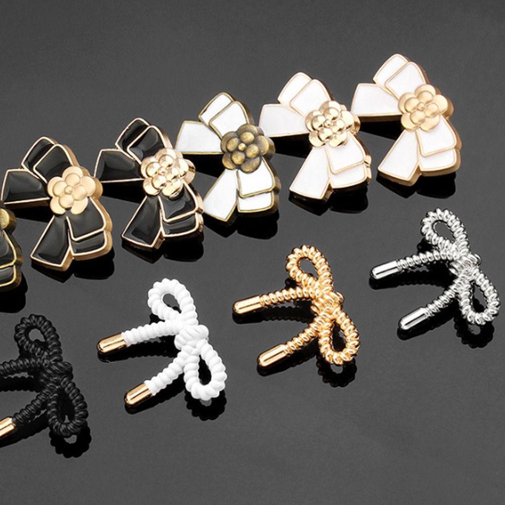 New for Clothing Clothes Decors Bow Button Black Color Solid Color Metal Button DIY Sewing Art Cloak Clasp