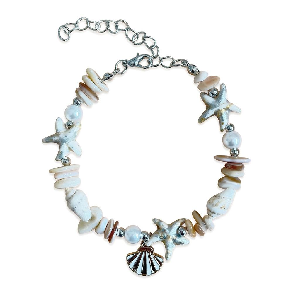 Vintage Ocean Sea Series Shell Starfish Bracelet Pearl Colorful Beach Beads Bracelet Wristband Adjustable Summer Bangle Vacation