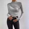 Women's Solid Color Slim-Fit Long-Sleeve Pleated T-Shirt, 2025 European & American Style