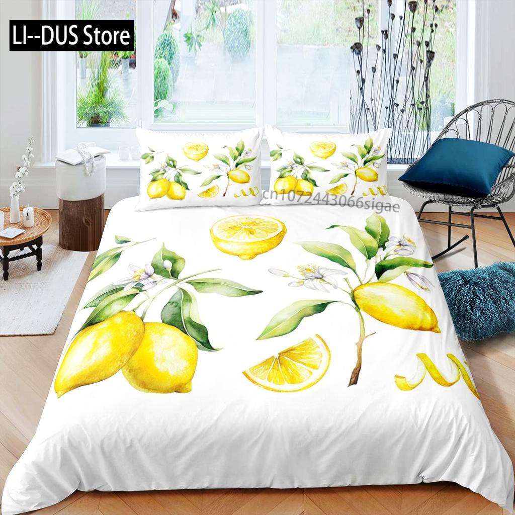 Lemon Fruit Yellow Duvet Cover Bedding Set 3pcs 1 Duvet Cover 2 Pillowcase Comfortable Breathable Soft Quilt Cover Full Size