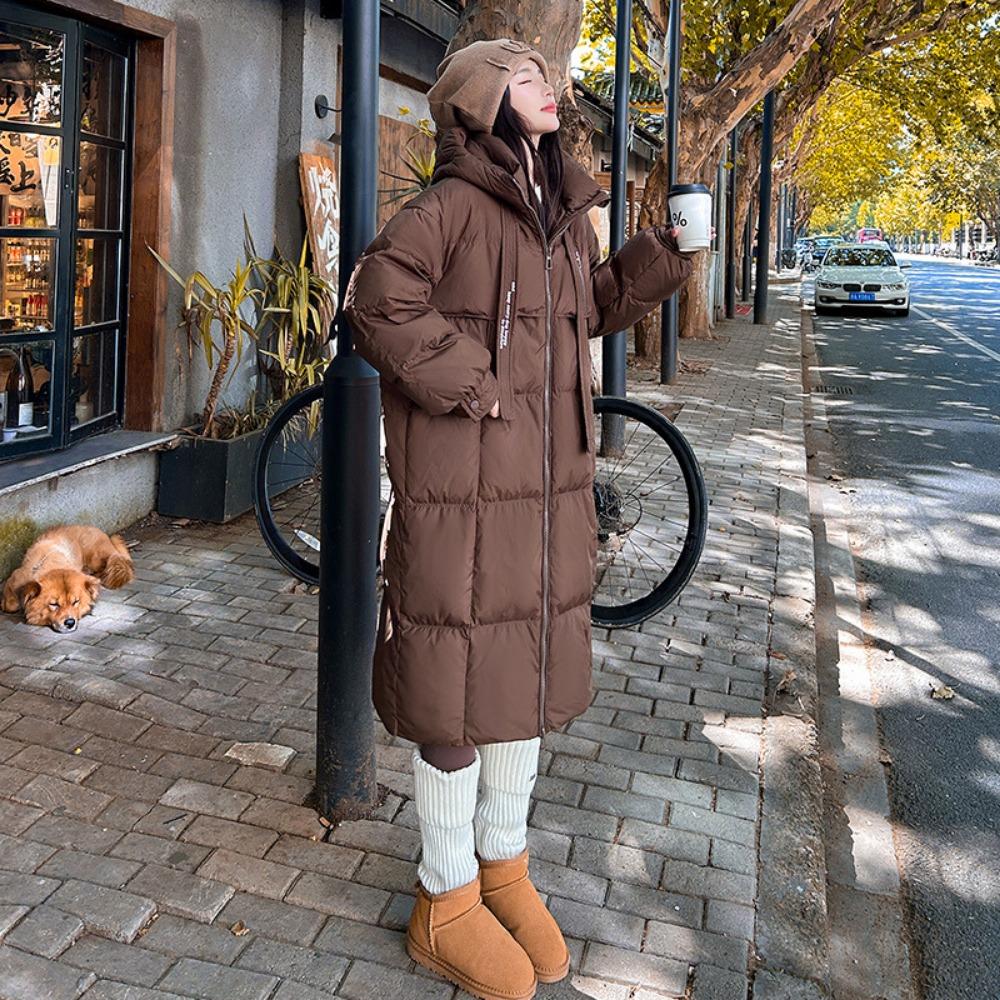 

Зимняя новая свободная пуховая хлопковая одежда женское длинное до колена хлопковое пальто L темно-коричневого