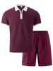 Men's Color Block Summer Polo & Shorts Set