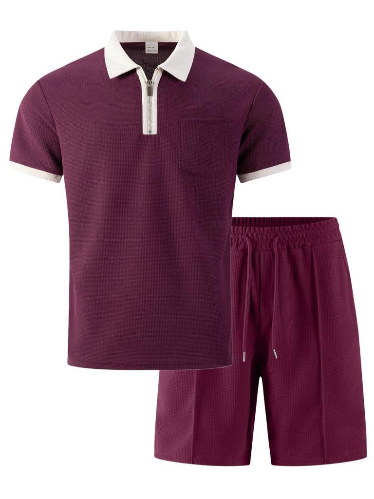 Men's Color Block Summer Polo & Shorts Set