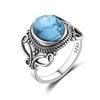 S925 Silver Oval Natural Turquoise Ring for Men and Women