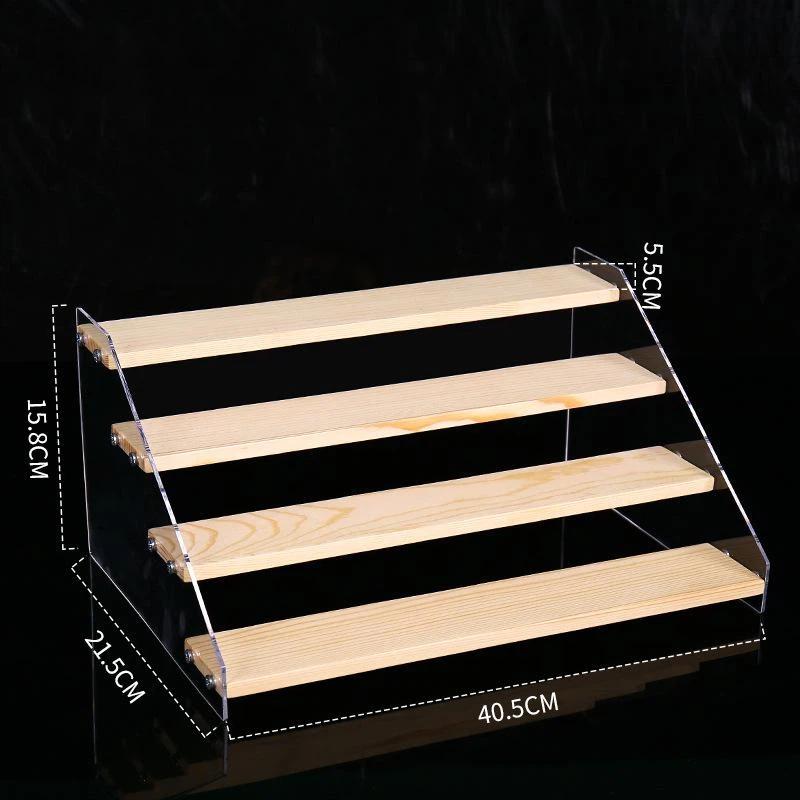 Acrylic Tiered Display Storage Shelf 2-5 Layers Wooden Ladder Organizer for Figure Collectible Showcase Use