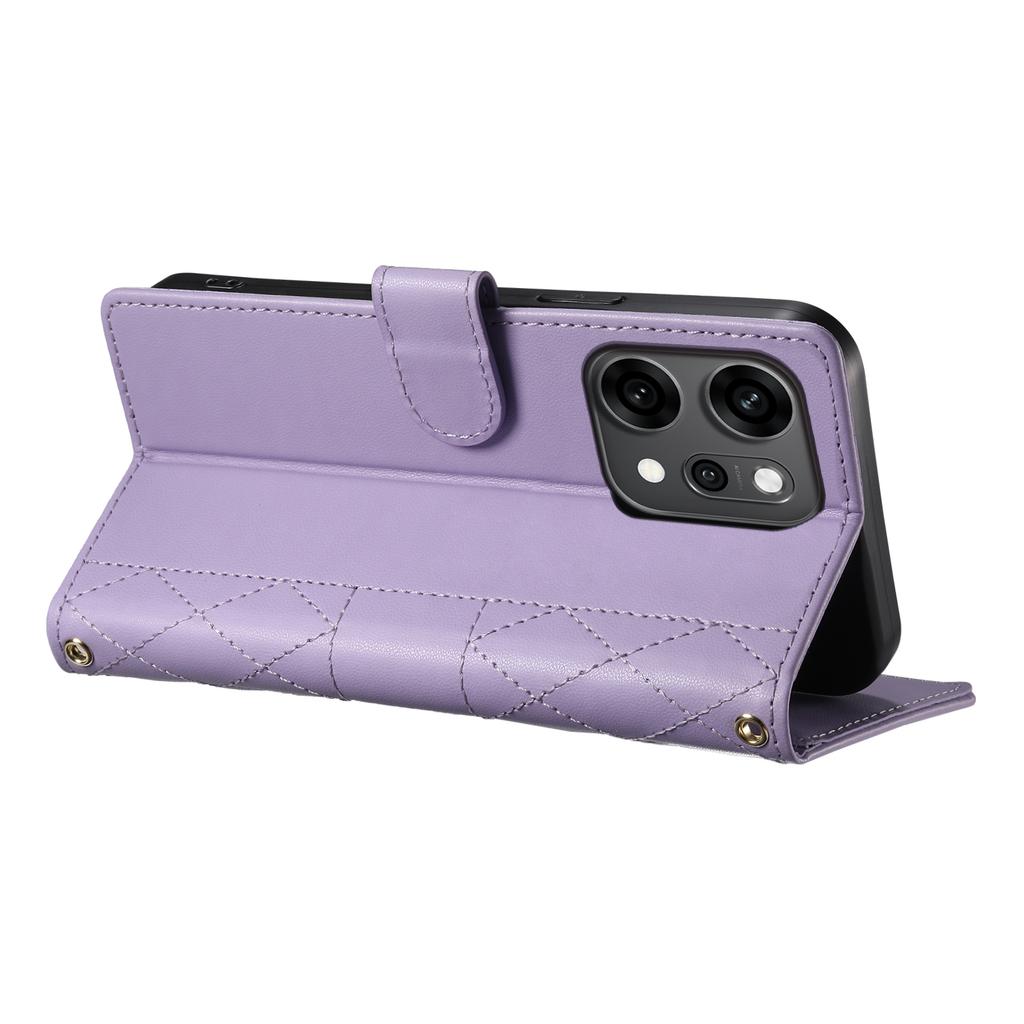 Pro Oppo Reno14 Pro 5G (Globální) Pouzdro Prošívané kosočtvercovým vzorem Peněženka Stojánek Kožený kryt na telefon s dlouhým/krátkým popruhem