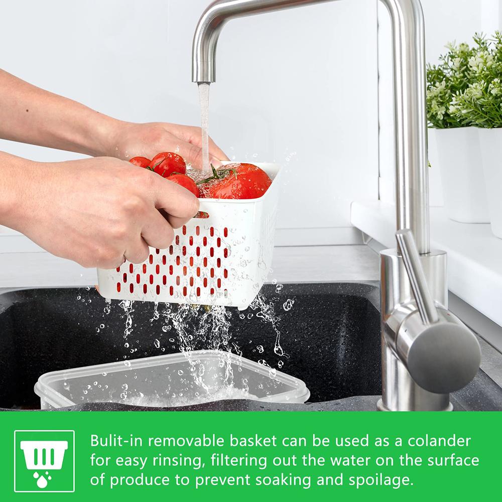 Obstaufbewahrungsbehälter für den Kühlschrank mit herausnehmbarem Sieb, luftdichter Vorratsbehälter für Lebensmittel, spülmaschinenfester Obst- und Gemüseaufbewahrungsbehälter