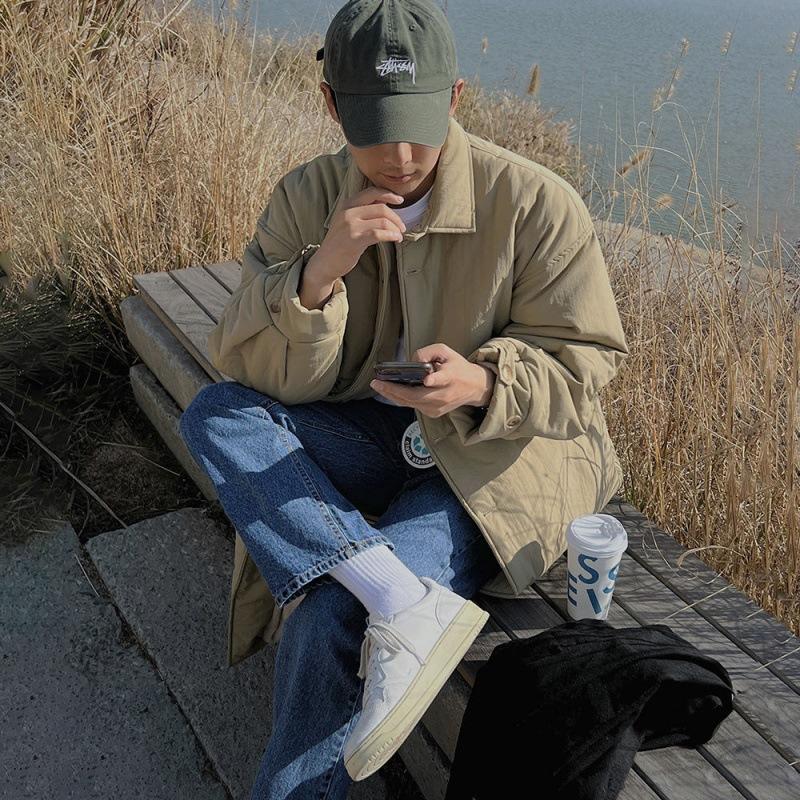 Pánský bavlněný kabát střední délky, zimní teplý kabát s klopami, zateplený volný bavlněný větrovka