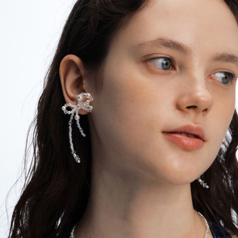 VINTAGE HOLLYWOOD White Blossom Ribbon Earrings_VH2412EA005M