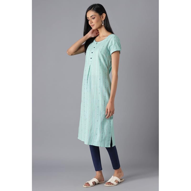 Aurelia Women's Cotton Geometric Regular Kurta (22FEA12879SS-701898_Teal Green_XS)