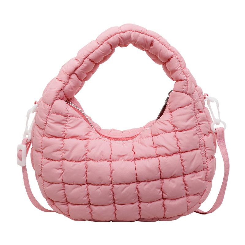 Bubble cotton bag Korean version trendy fashion dumpling bag 2025 summer new cotton clothes pleated rhombus shoulder bag