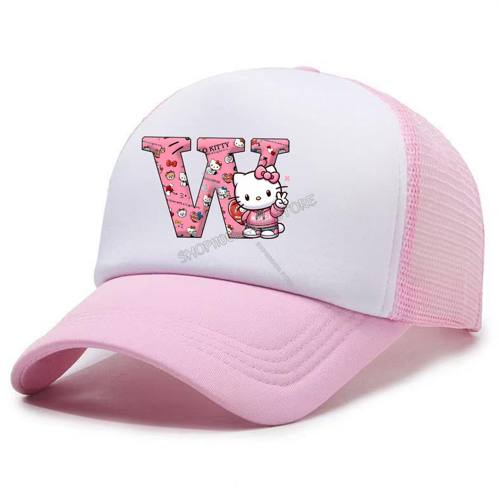 Hello Kitty Baseball Cap for Kids Adult Cartoon Letter Mesh Cap Kawaii Peaked Hat Pink Summer Cap Girls Woman Accessories Gift
