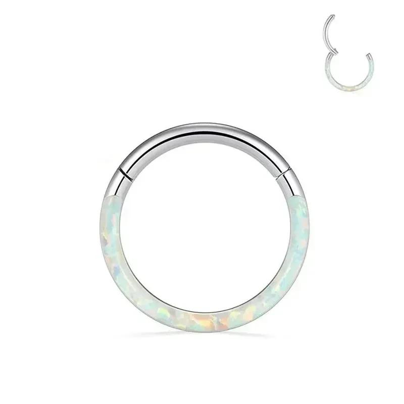 G23 Titanium Septum Piercing Nose Ring Opal Hinged Segment Clicker Ear Cartilage Earring Helix Lip Piercing Anodized Jewelry
