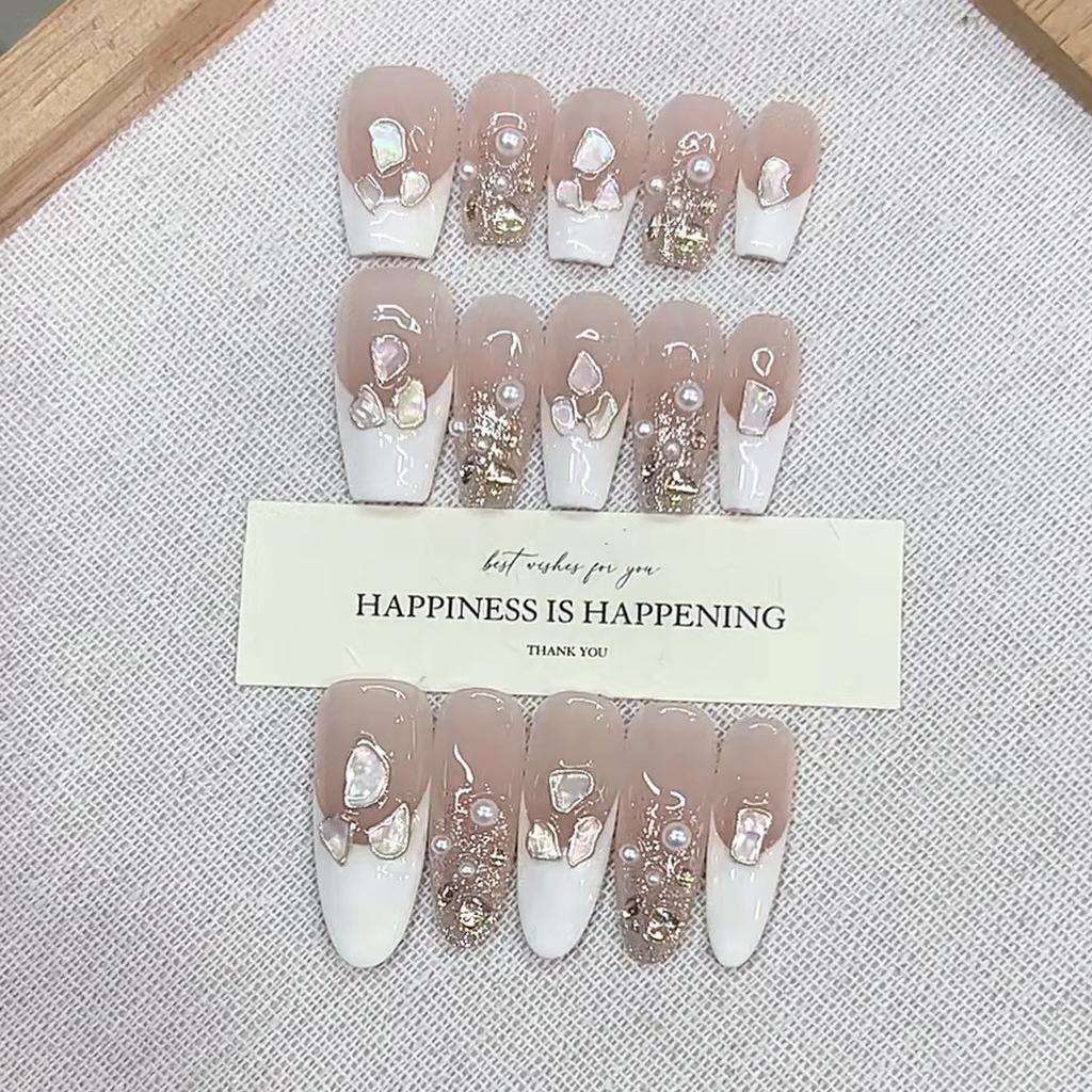 Hand-wearing Jia Summer New Pearl Luxu Meng Three-dimensional Shell French Pure Desire Nail Art Patch