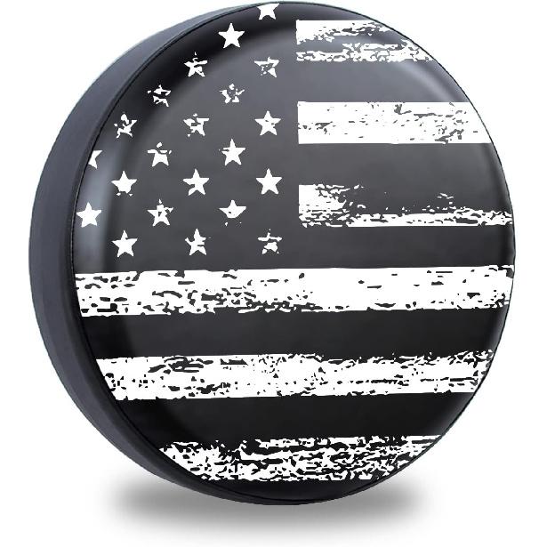 Black White Vintage American Flag Spare Tire Cover Protectors Weatherproof Dust-Proof For Fit For Jeep Wrangler RV, SUV, Truck Travel