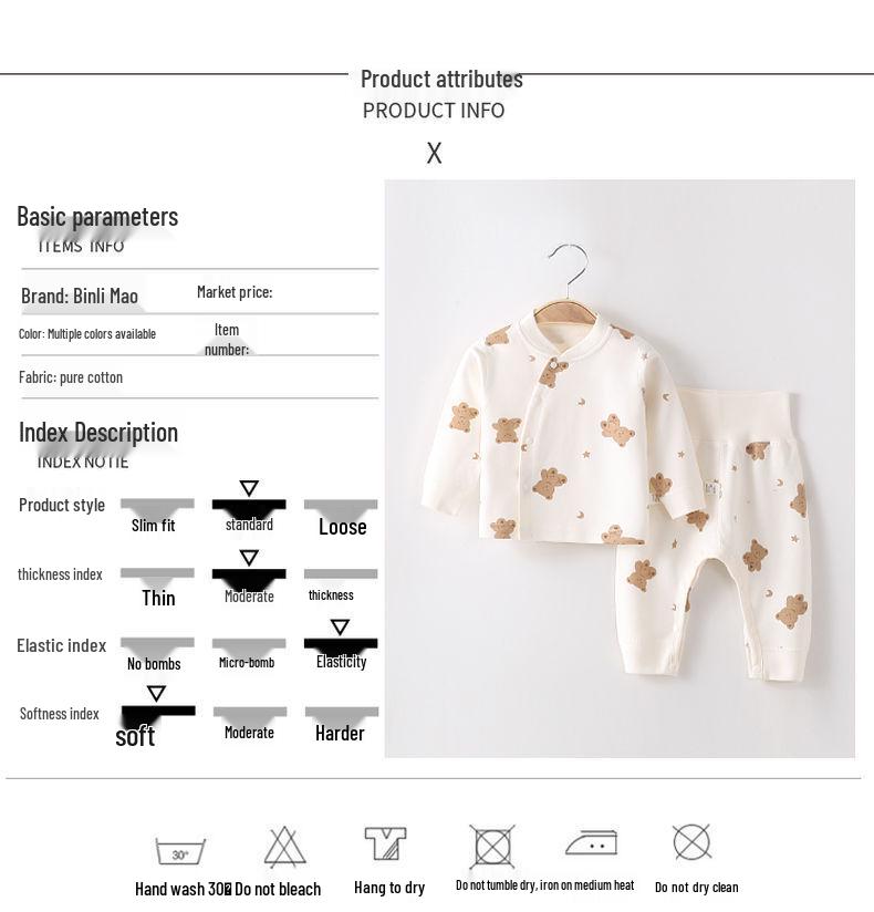 Spring & Autumn Pure Cotton Baby Underwear Set - High Waist Belly Protection Top & Trousers, Tagless for Newborns