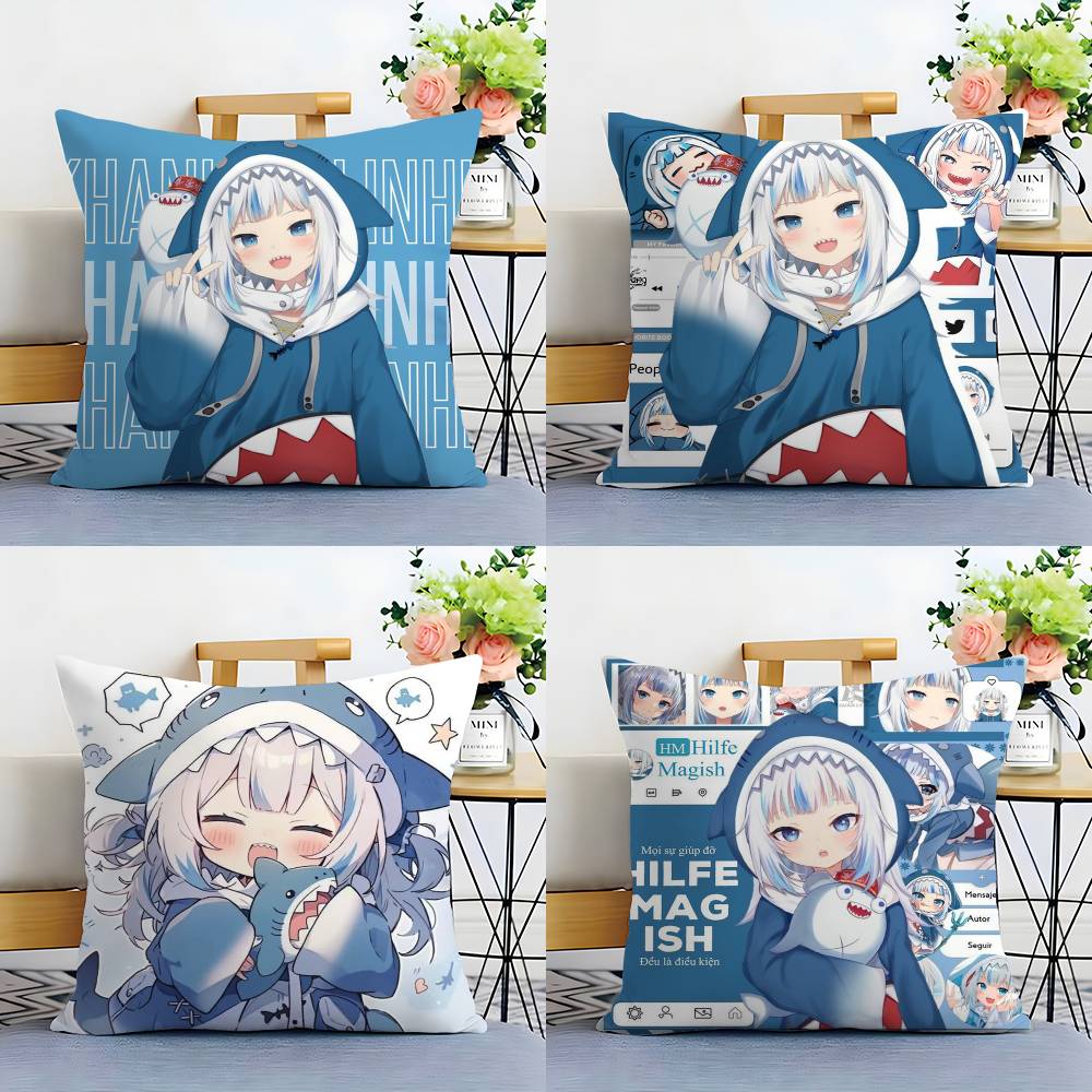 Cute G-Gawr Gura Pillow Case Sofa Living Room Bedroom Double-sided Printing Square Cushion Nap Time Cushion Cover