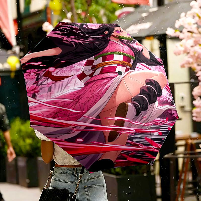 Demon Slayer Print Umbrella Automatic Opening/ Closing - Portable Foldable Design - Daily use for Travel/Outdoor - Gift for Birthday