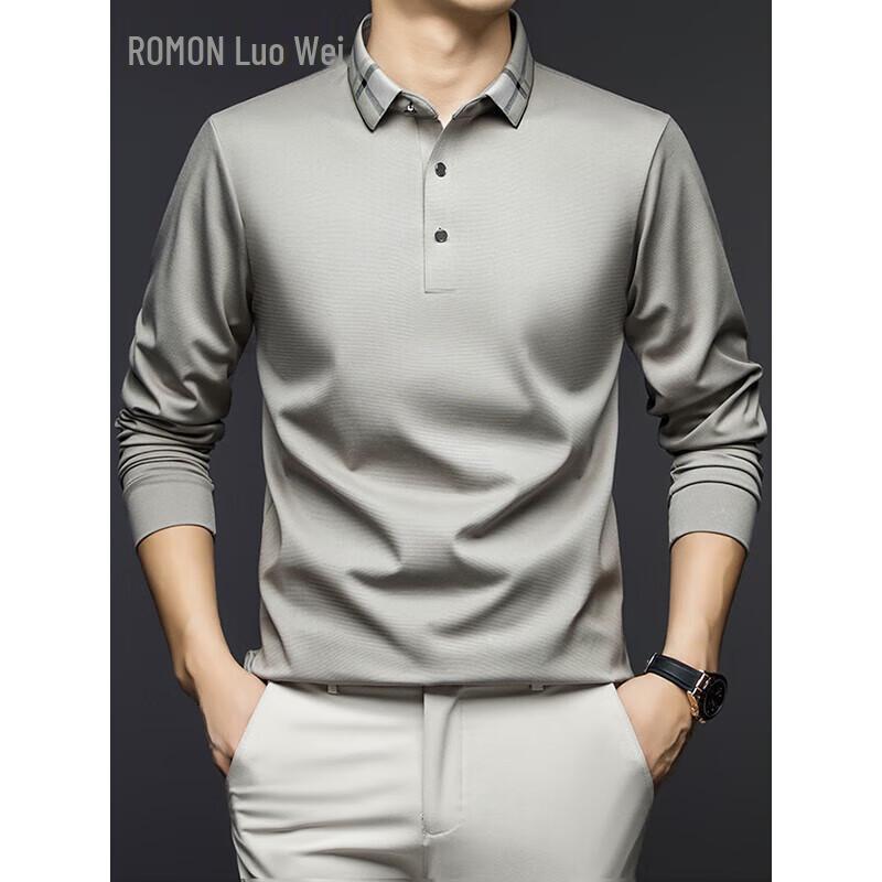 Romon Men s Wrinkle-Resistant Mock Neck Long Sleeve Polo T-shirt 2XL