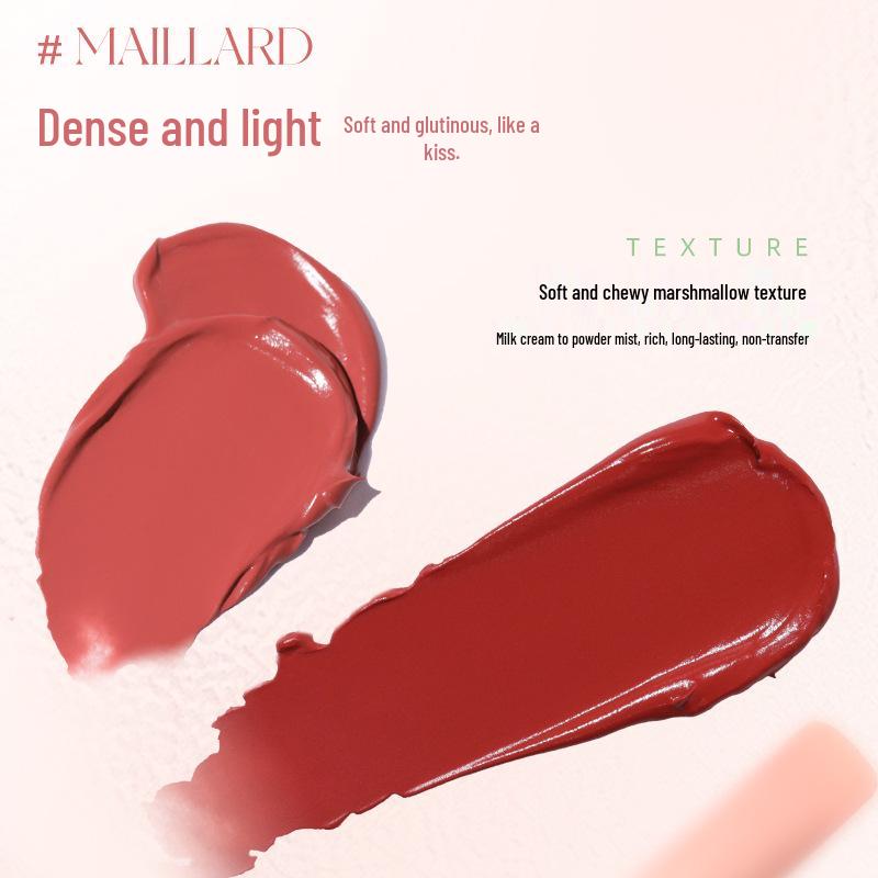 Novo Soft Powder Mist Marshmallow Lip Cream: Light, smooth texture with subtle color payoff, enhances skin brightness, and perfect for students.