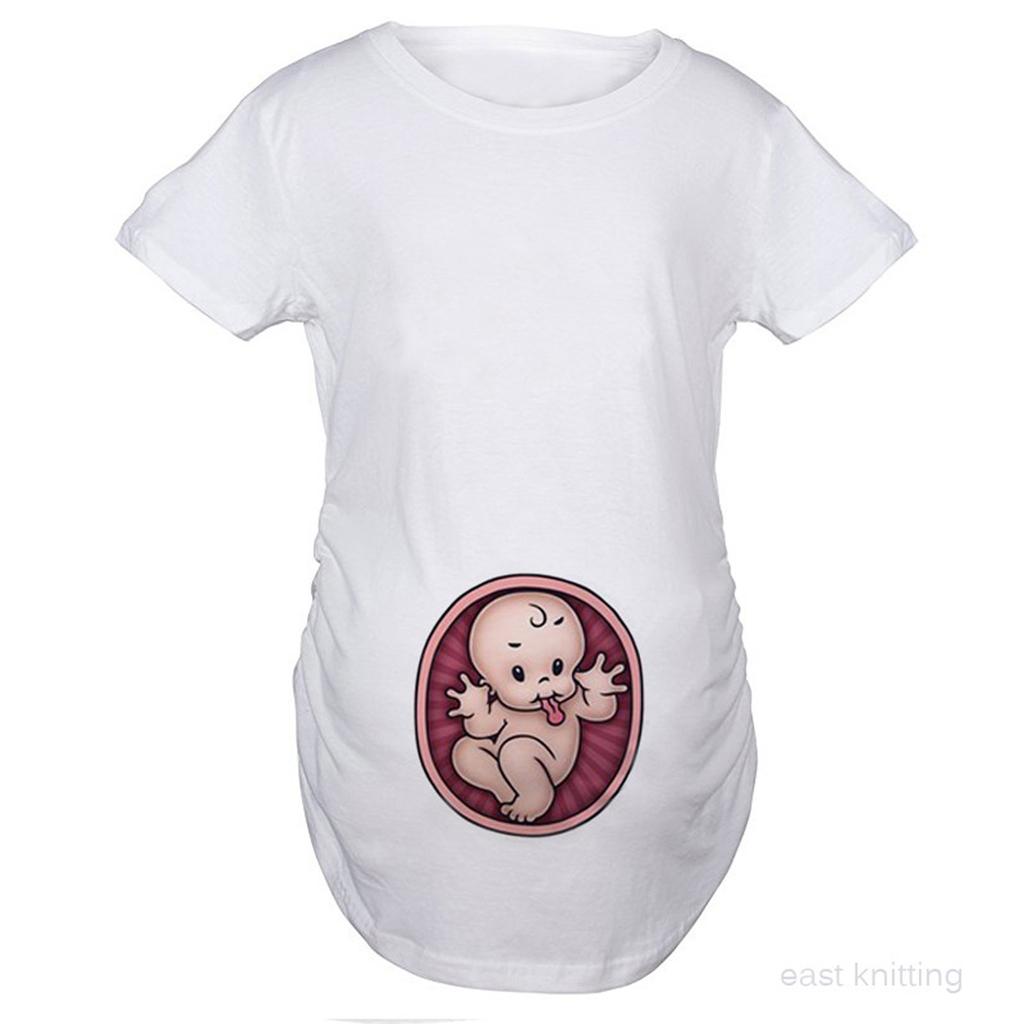 Summer Casual Loose Maternity Clothes Funny Kids Print Short-sleeved Top