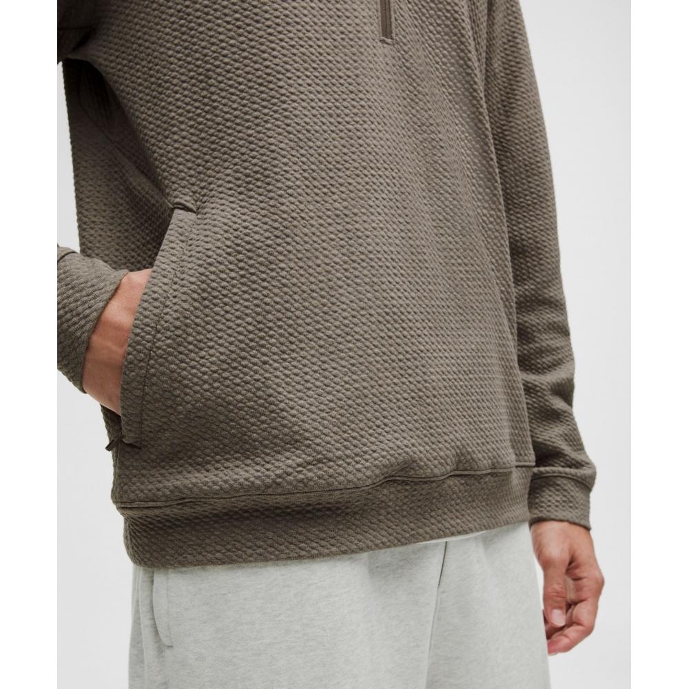 Lululemon Textured Double Knit Cotton Half Zip Heathered Rover Black