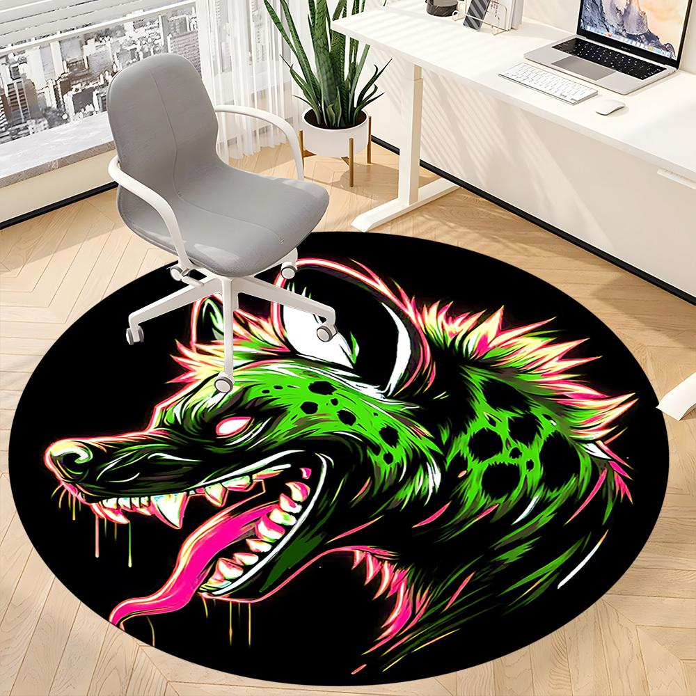 1pc Neon Wolf Head Chair Carpet for Office, Round Non Slip Durable Large Size Office Carpet, Suitable for Office
