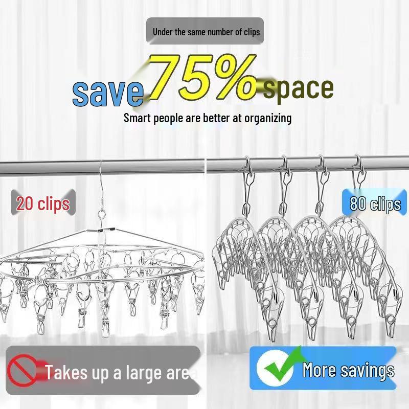 Multifunctional Stainless Steel Drying Rack with Sock Clips and Clothes Pegs