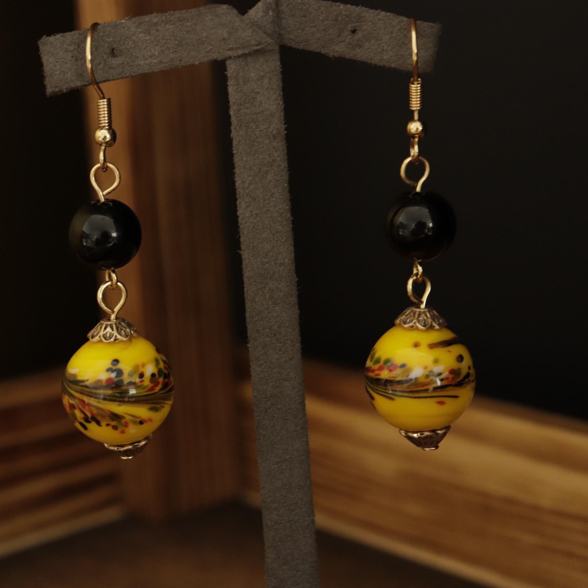 Chinese Phoenix Tail Glazed Necklace & Retro Handmade Earrings Set